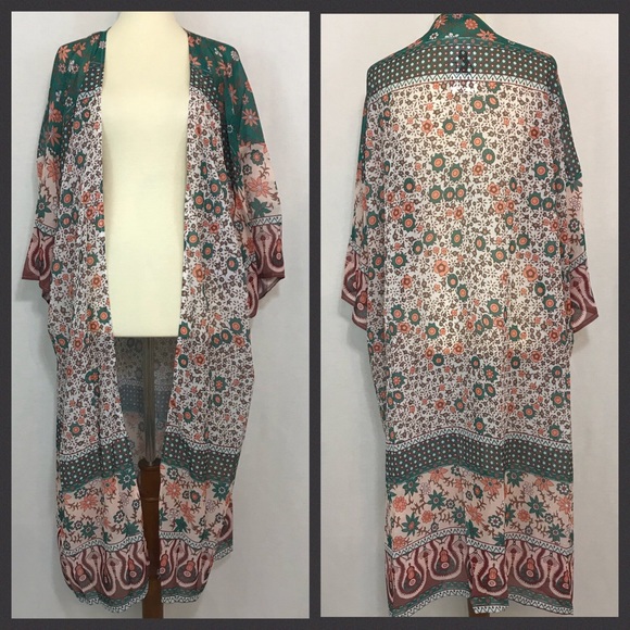Trendy Boho Floral Kimono Cardigan Beach Coverup - Picture 5 of 8